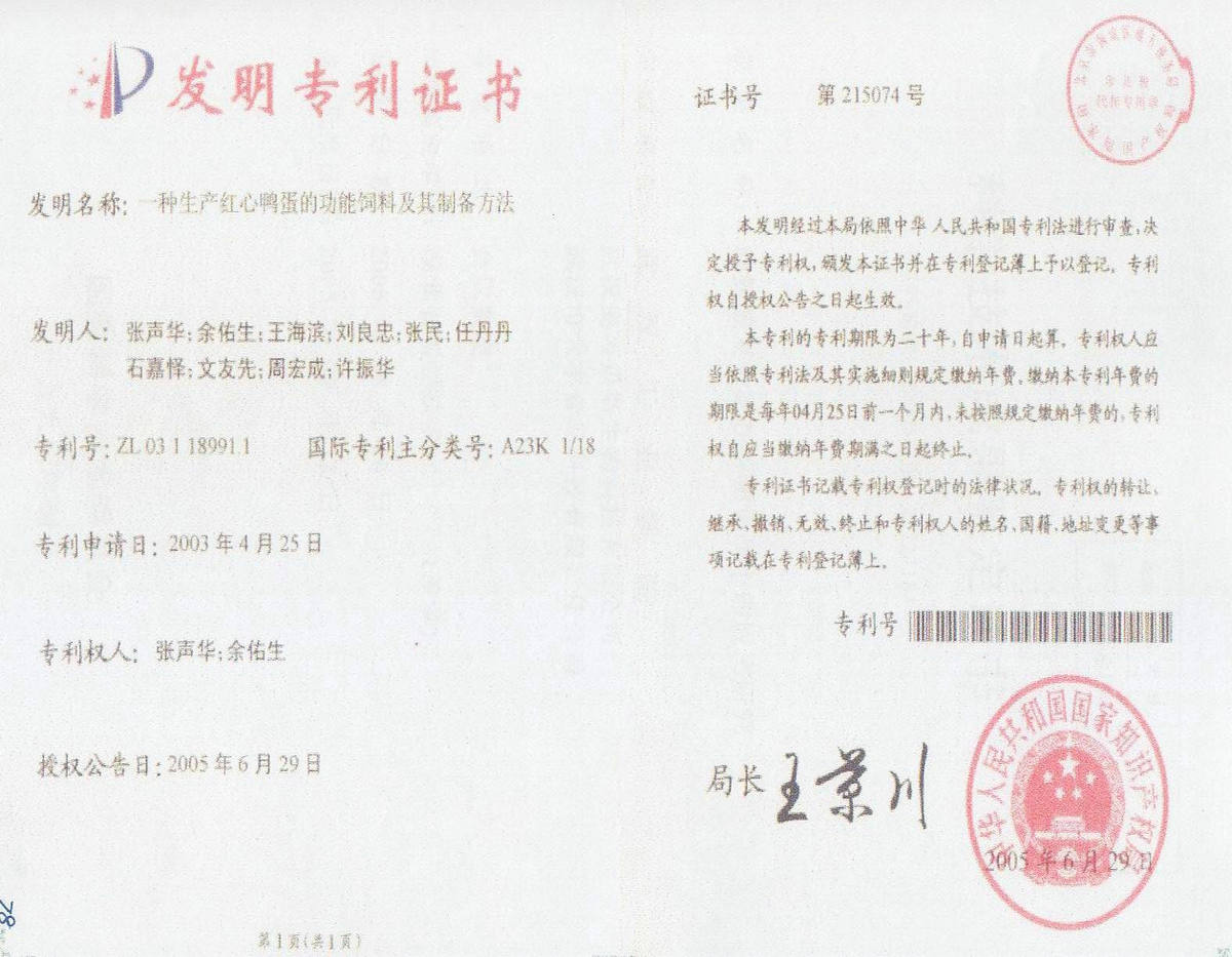 Invention patent certificate